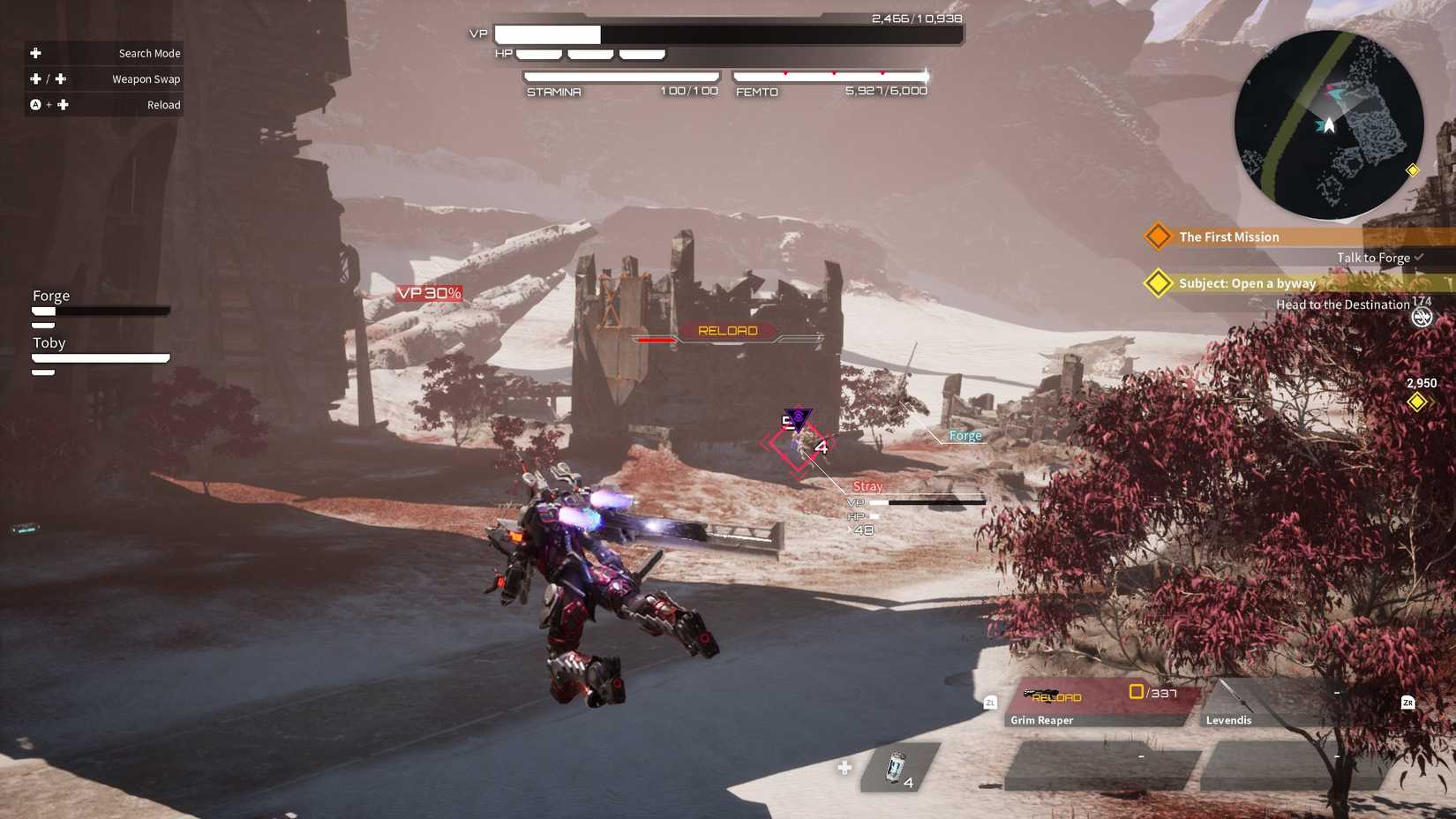Daemon X Machina Titanic Scion Fighting a Stray